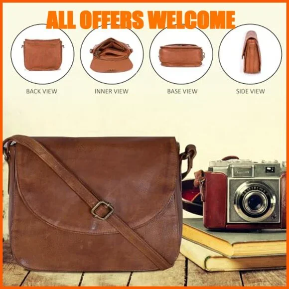 Genuine Leather Crossbody Purse with Adjustable Strap and Multiple Pockets